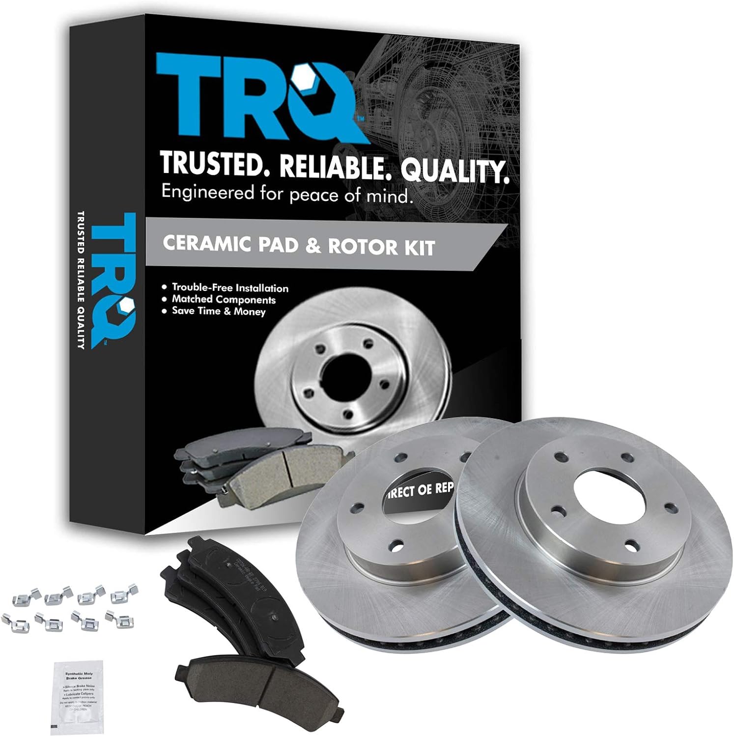 TRQ Front Brake Pad & Rotor Kit Brake Pads Brake Rotor Ceramic Compatible with 1997-2005 Chevrolet Blazer 1998-2004 S10 1997-2001 GMC Jimmy Sonoma 1998-2000 Isuzu Hombre Oldsmobile Bravada BKA10728