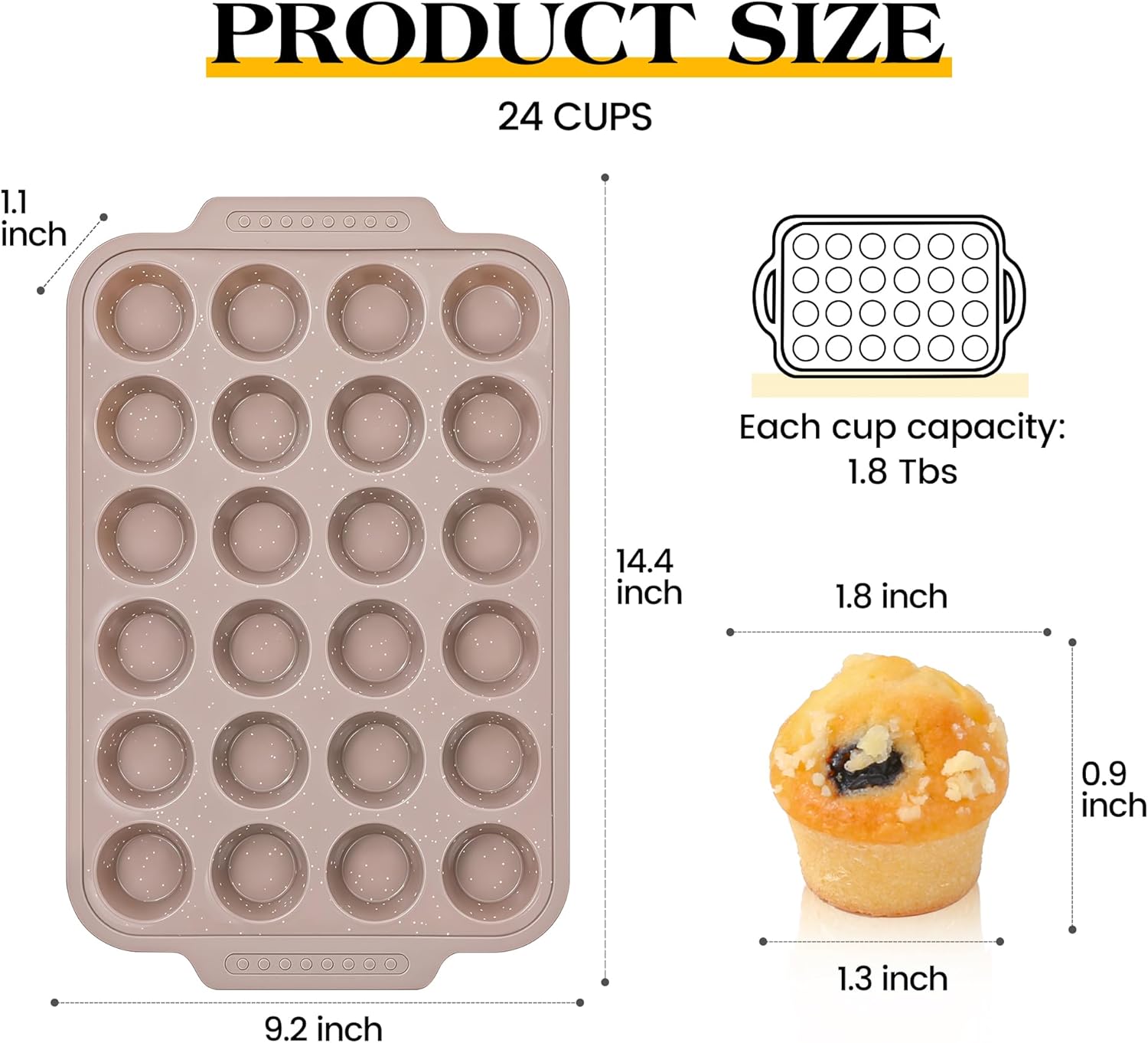 2 Pcs Silicone Muffin Pans for Baking with Metal Reinforced Frame, Nonstick Cupcake Tray for Oven, 24 Cups Mini Size Silicone Molds for Egg Bites, Dishwasher Safe (Brown, Cream) - Image 4