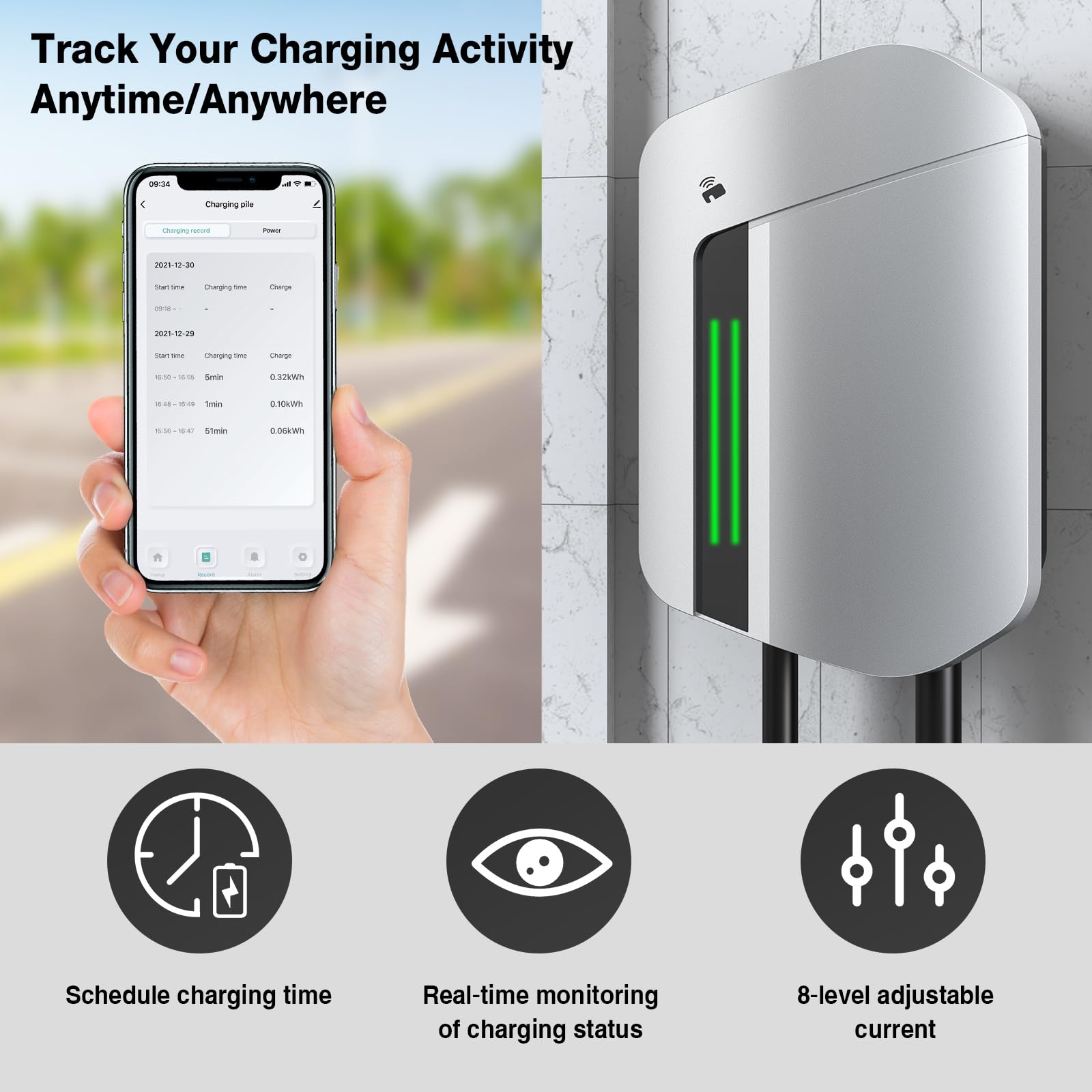 Level 2 Electric Car Charger up to 48A,240V, Indoor/Outdoor J1772