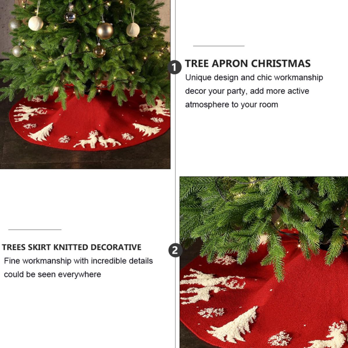 SHINEOFI Jupe de Sapin de Noël Décoration Festive Tricotée en Fibres Acryliques Rouge Motif 3D Cerf Tapis sous Sapin Élégant et Créatif pour Hôtels et Caves