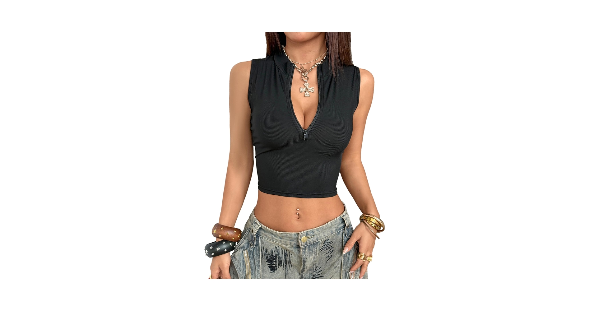 Verdusa Women's Half Zip Mock Neck Crop Tank Tops Ribbed