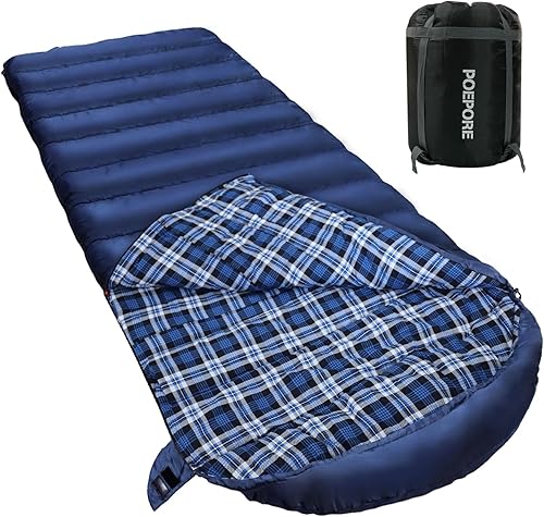 Vista 11 de Saco de Dormir de 0 Grados 100% Algodón Franela XXL para Clima Frío Invernal, Saco de Dormir Sobredimensionado para Adultos, para Acampar, de 0
