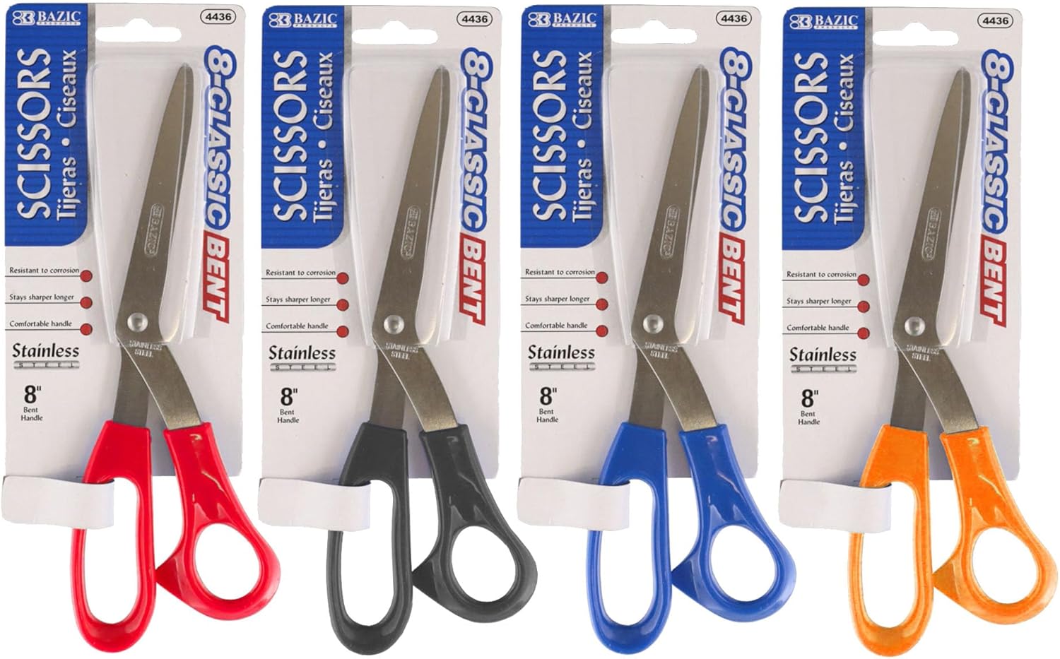 BAZIC Products Stainless Steel Scissors 8", Bent Handle Sharp Scissor Blades, Tailoring Cutting Fabric Craft Sewing for School Office, 24-Pack