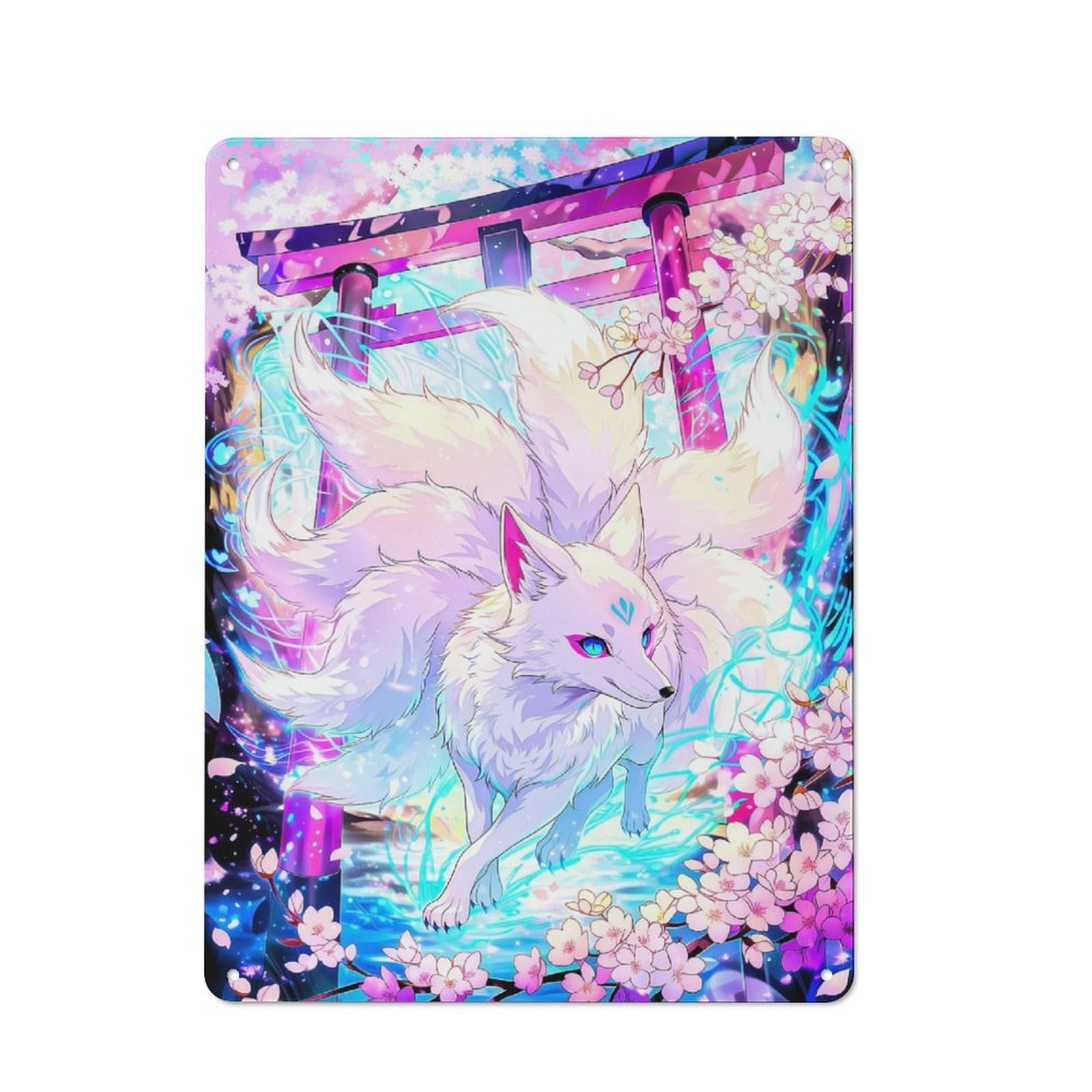 Mythical Nine-Tailed Fox by Torii Gate Clean Industrial Metal Wall Decor 40x30cm, Decorative Metal Plaque for Workspace, Cafe, Hallway Or Garage