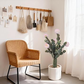 Artificial Plant Cactus in Pot Decoration Large Desert Cacti Plants 82 x 22 cm Artificial Cactus with Stone and Pink Flower for Home Garden Office Decoration Housewarming Gifts