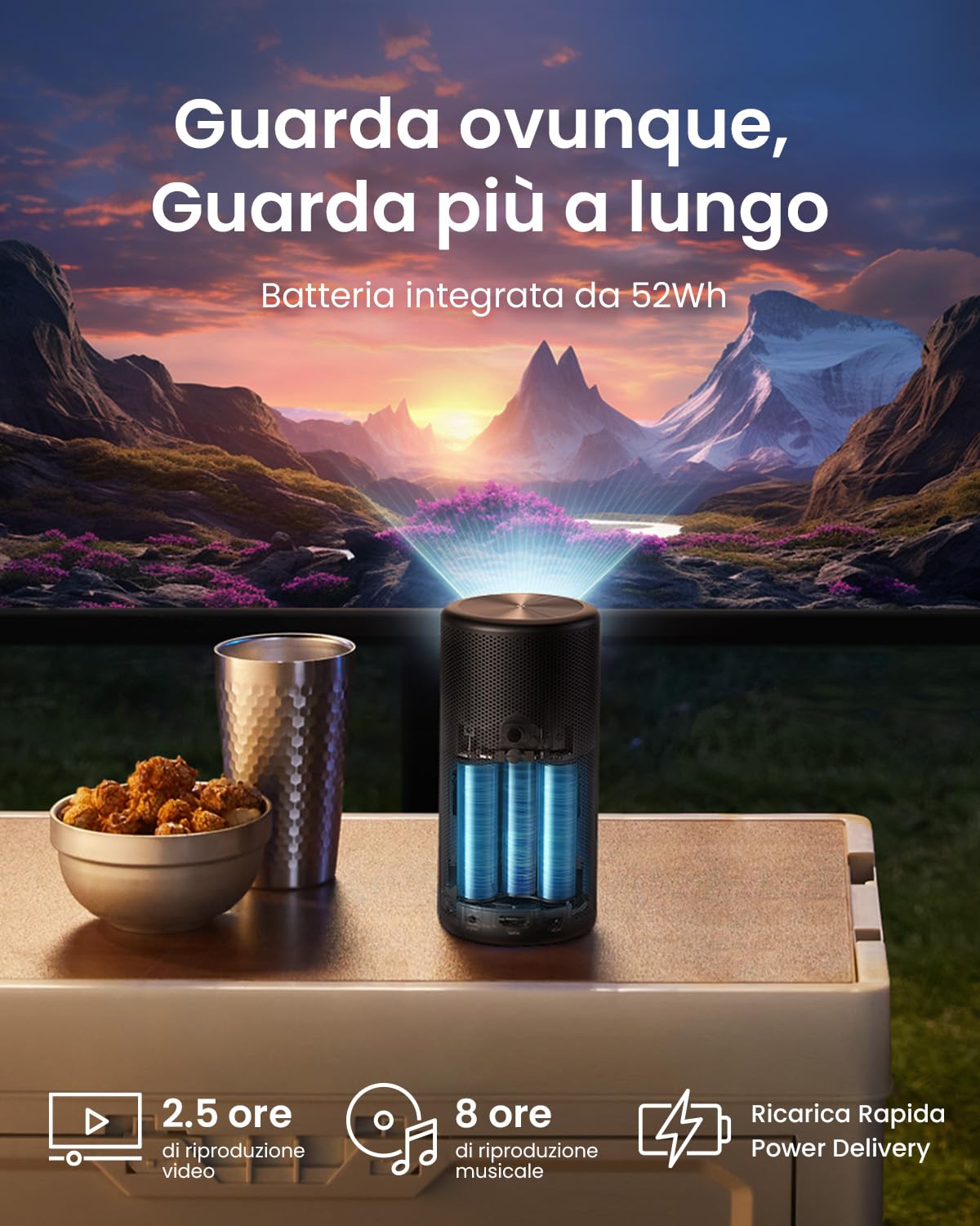 NEBULA Anker Capsule 3 Laser Mini proiettore Portatile per Esterni con Wi-Fi e Smart TV, connessione a Google TV e Netflix, Dolby Digital, Immagine Fino a 3m, 2.5 Ore
