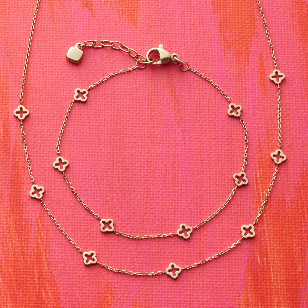 JEWELS BY LEONARDO Halskette Ciao Janna • feine Spiegelanker-Kette aus goldfarbenem Edelstahl • stilisierten Kleeblatt-Ornamenten • 42-47 cm Länge • Schmuck Geschenk für Frauen • 023940