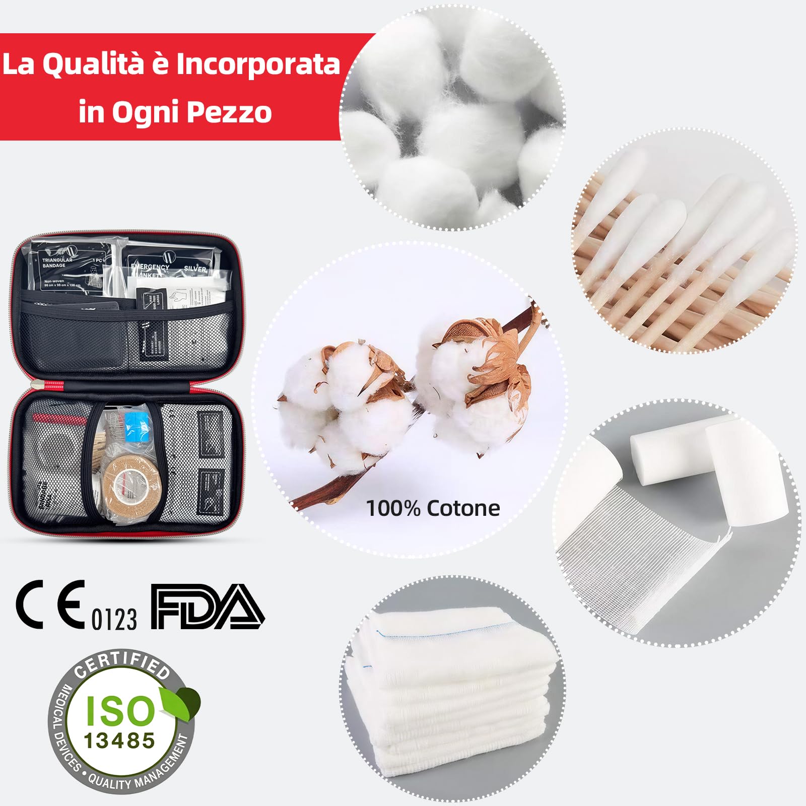 HONYAO Kit di Pronto Soccorso, 200 Pezzi Scatola di Emergenza per Primo Intervento, Kit di Primo Soccorso per Casa Auto Barca Moto Roulotte Trekking e Campeggio