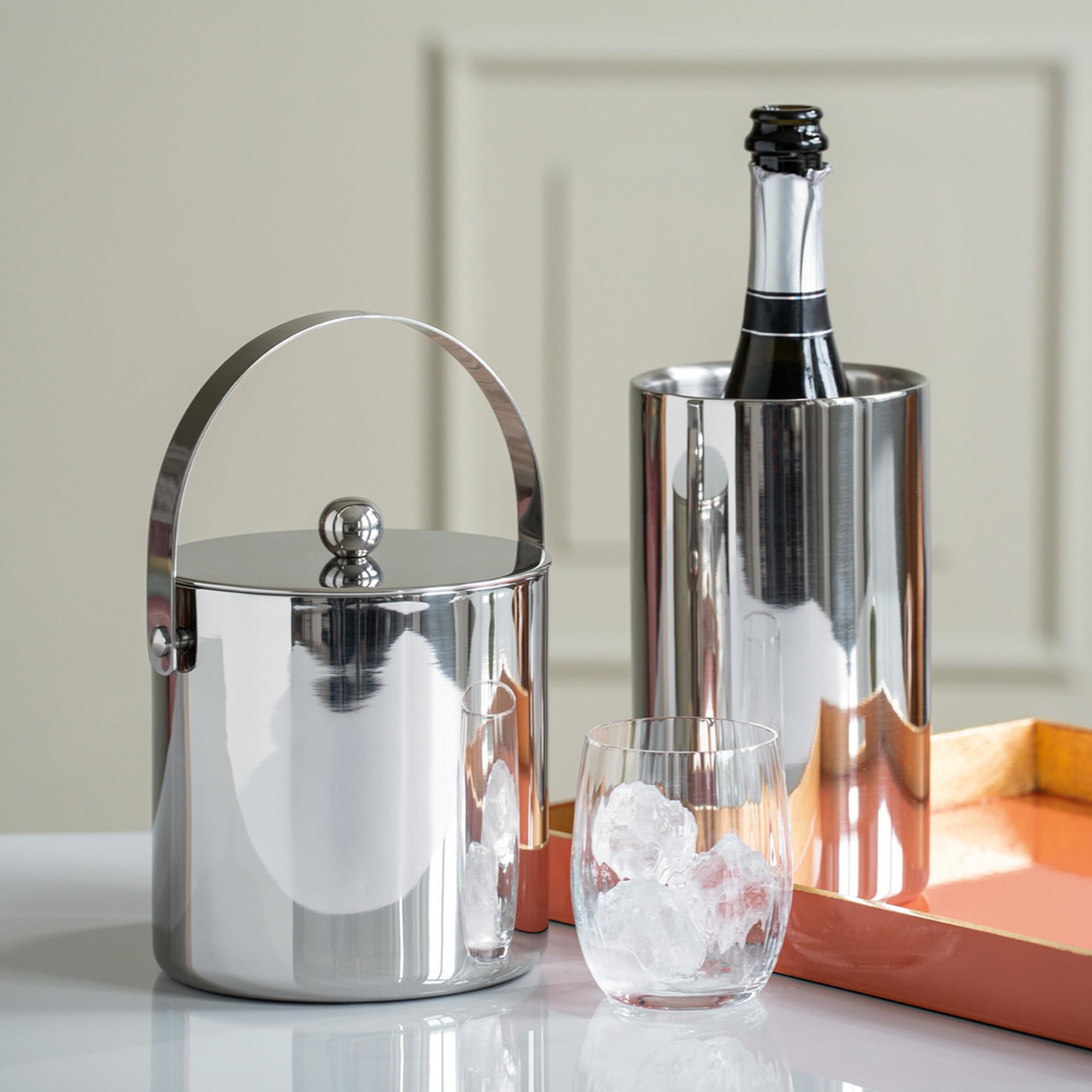 Torquato Flaschenkühler Brearley, doppelwandig, Edelstahl, 20 cm | Weinkühler und Champagnerkühler, hochglanzpoliert außen, gebürstet innen, für Sekt und Champagner