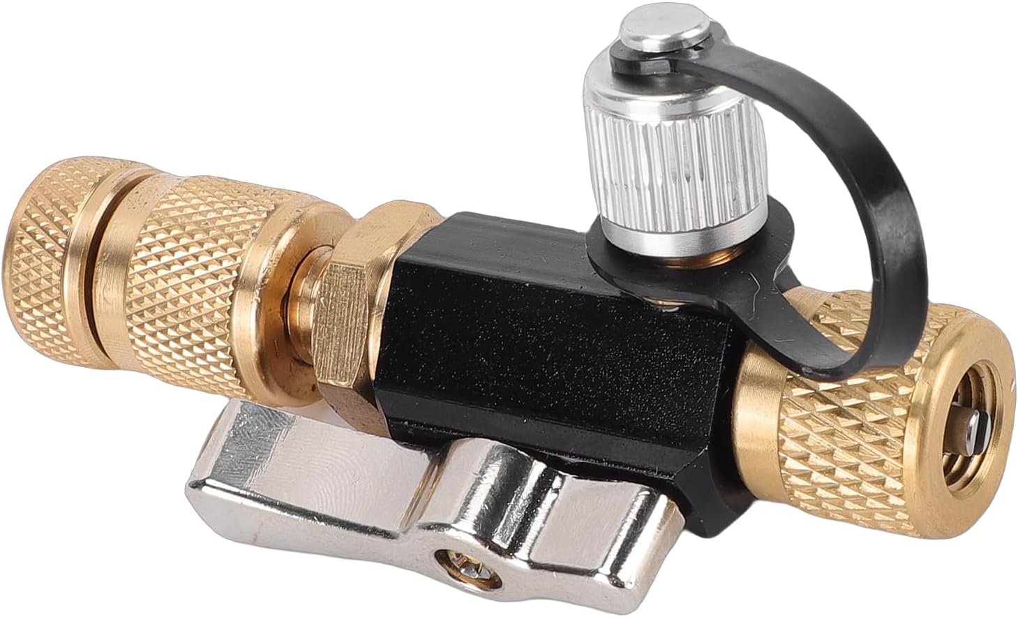 Valve Core Removal Tool, Brass Dual O Ball Valve Seal for HVAC Refrigerant Recovery, with 1/4 Inch & 5/16 Inch Adapters, Ideal for R1234yf, R410, R22, R12, R407, R404 & R32