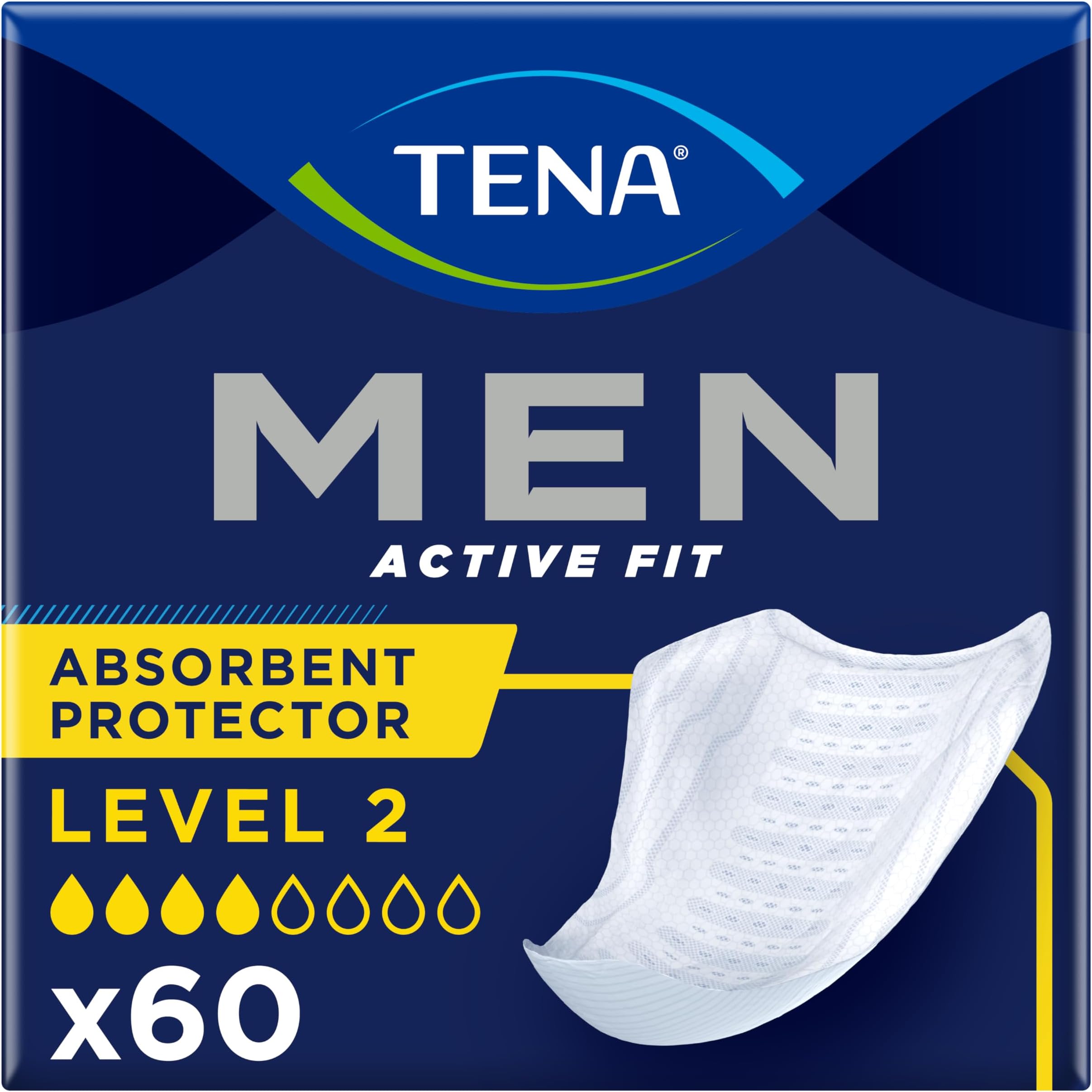 Men Active Fit Absorbent Protector, Level 2, 6 Packs of 10 (60 Count)