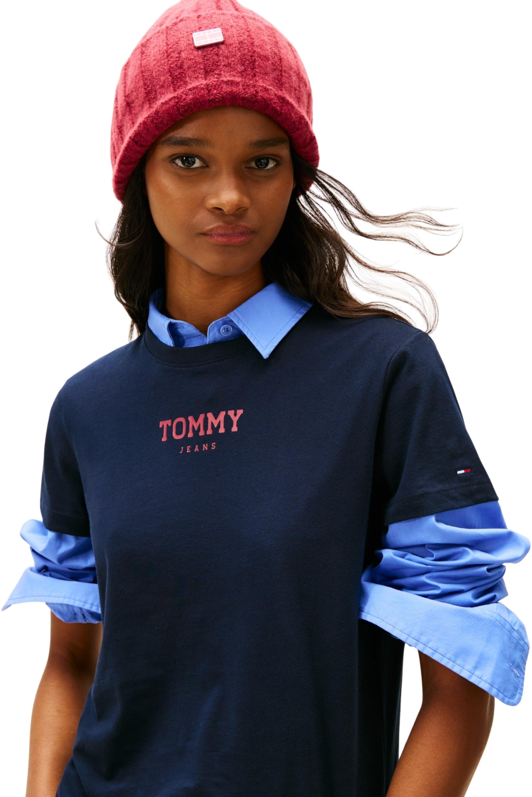 Tommy Jeans Camiseta de Manga Corta Mujer Essential con Cuello Redondo, Azul (Dark Night Navy), M