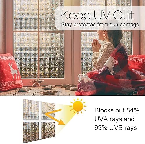 Miniatura 5 de rabbitgoo Película de privacidad para ventana, película de vitral, mosaico, adhesivo estático, vinilo decorativo para ventana, tinte de ventana