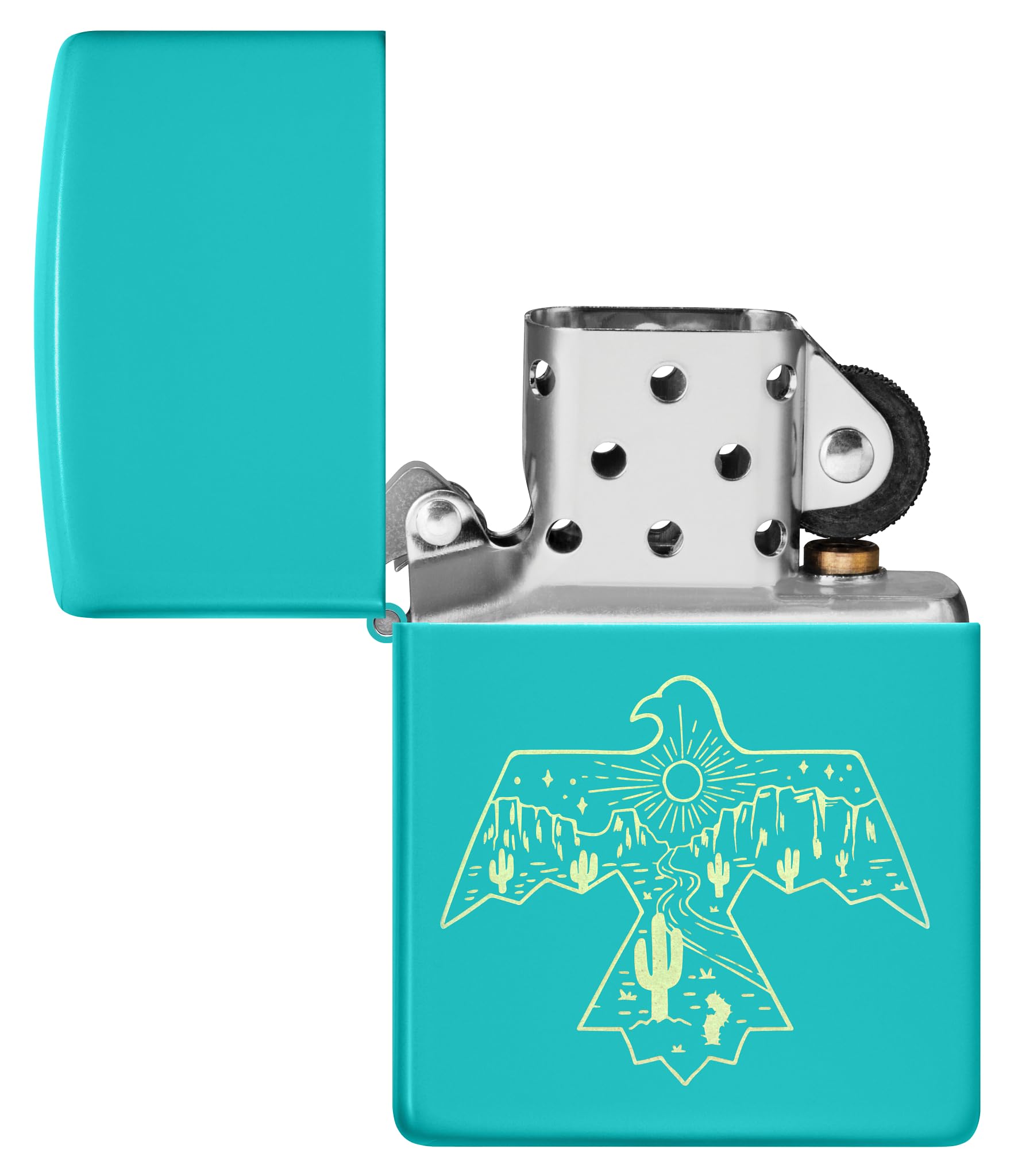Zippo Western Thunderbird Zapalniczka Sztormowa, Grawerowanie Laserowe, Wielokrotnego Użytku, do Napełniania, Wiatroodporna Konstrukcja, Pudełko na Prezent, Wykonano w USA, Turkusowy (Flat Turquoise)