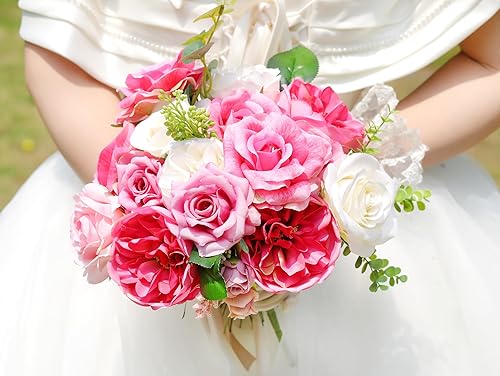 Miniatura 2 de Juego de flores artificiales, flores falsas con tallos, rosas con hojas desmontables y vegetación para ramos de boda, centros de mesa, relleno de