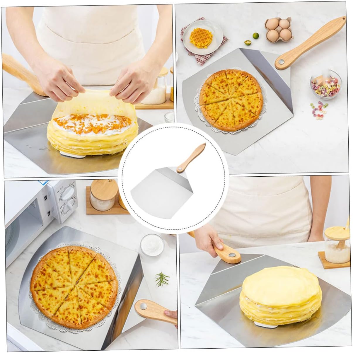 Foldable Pizza Shovel Cake Transfer Spatula Stainless Steel with Handle Kitchen Tool for Home Restaurants and Pizzerias