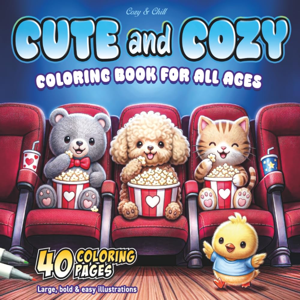 Cute & Cozy, Coloring Book for all ages: 40 coloring pages large, bold and easy illustrations (Cute Baby Animals Coloring Book)