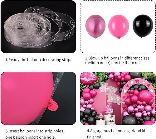 Miniatura 3 de Kit de arco de guirnalda de globos rosados, guirnalda de globos de color rosa intenso, negro, rosa, rojo, globos de papel de aluminio para fiesta