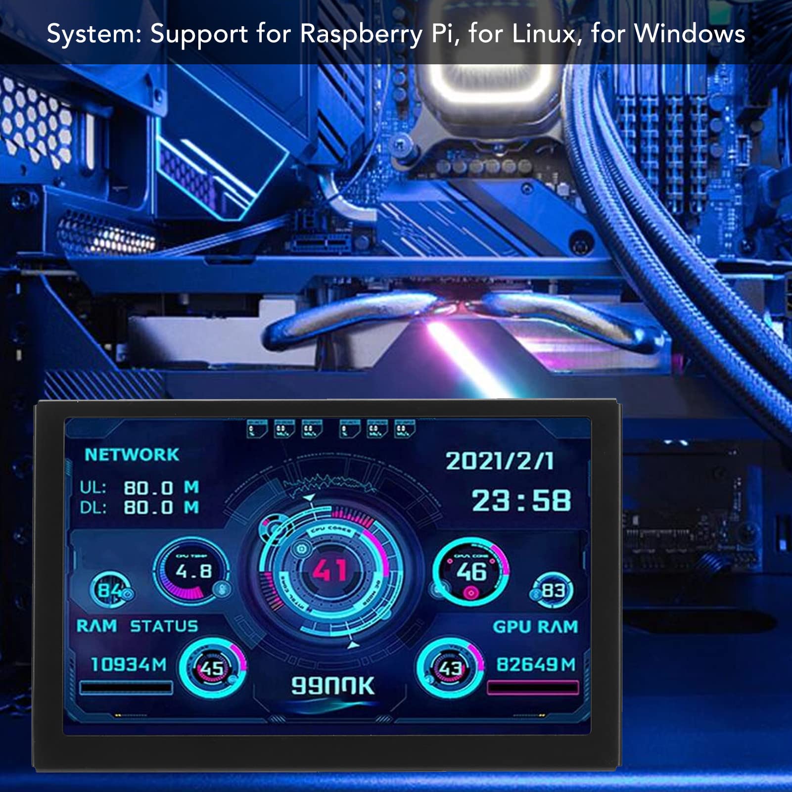 5 Calowy Monitor Temperatury Komputera, Panel IPS Ekran O Rozdzielczości 800 X 480 Monitor Temperatury Komputera, Mini Monitor Komputera USB, Obsługa Wielu Systemów, Edytor Motywów