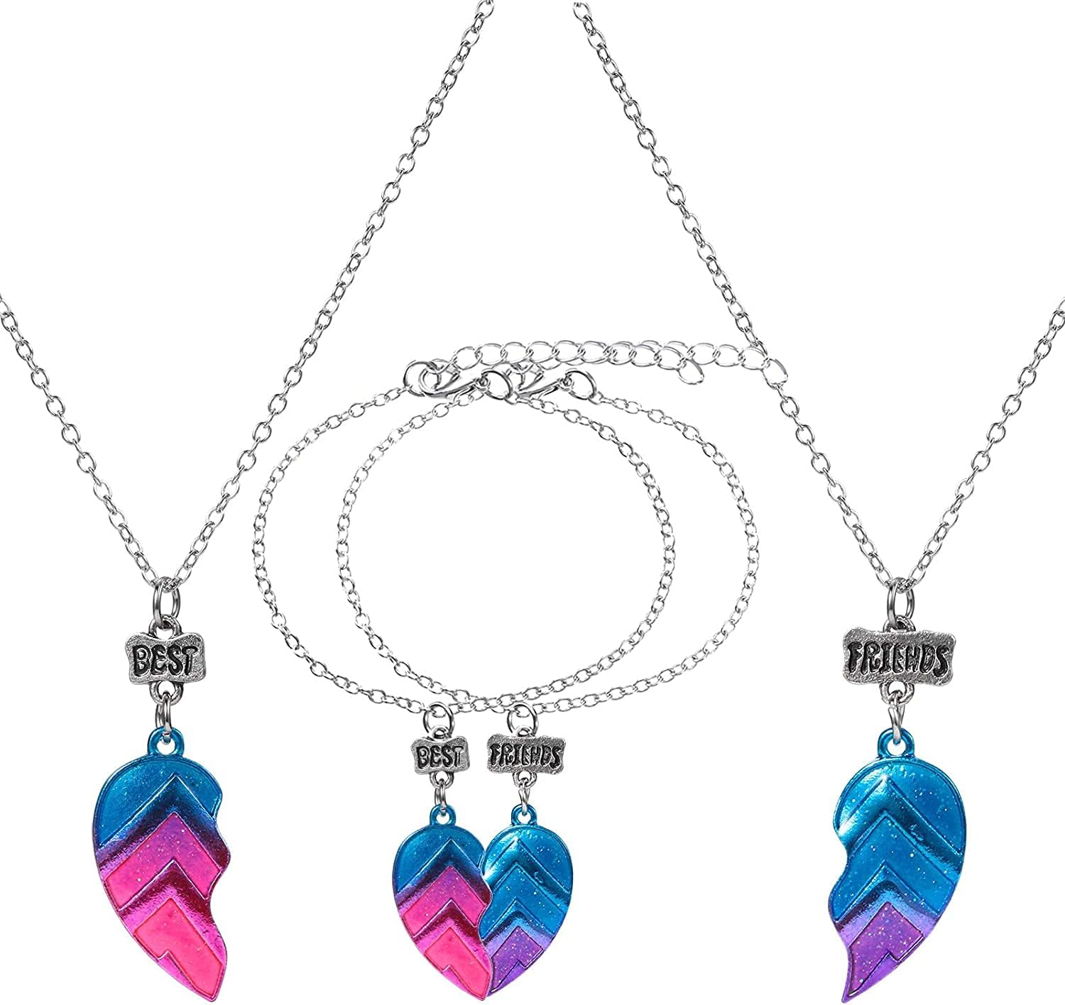 Septreize4 Pieces BFF Necklaces and Bracelets Best Friends Half Heart Pendant Friendship Jewelry Set for Girls