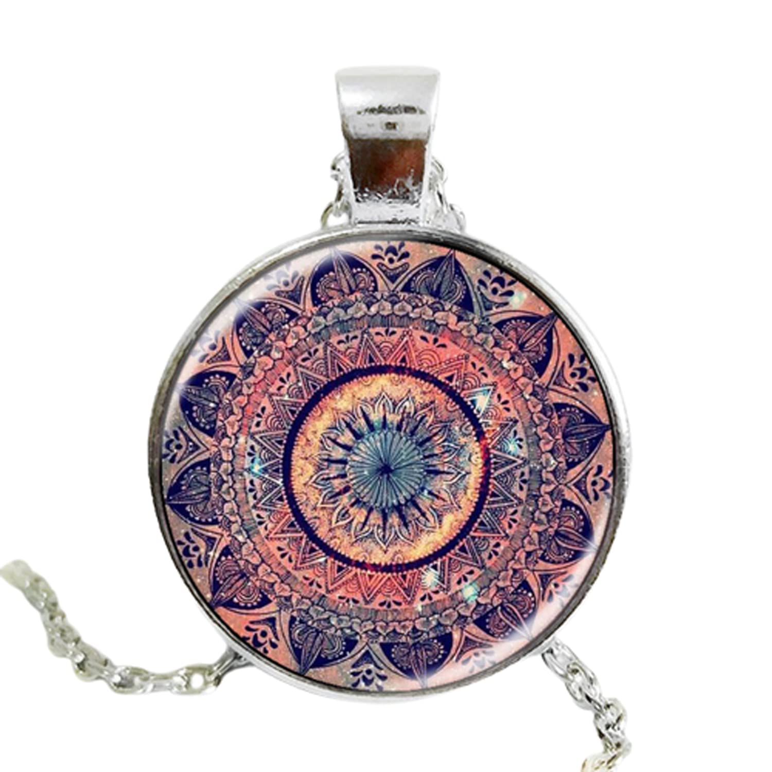 ZEIA3The art gift Splendor of Color Kaleidoscope Mandala Necklace Glass Cabochon Necklace jewelry