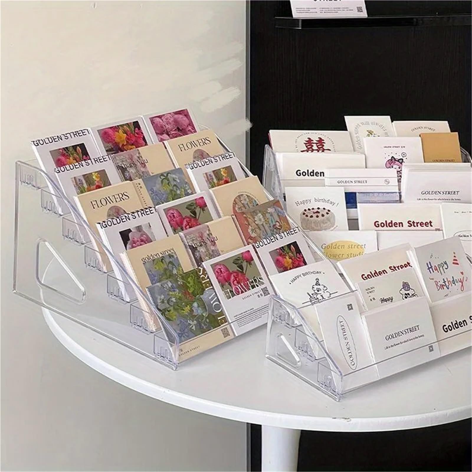 1 Porta Biglietti da Visita Tavolo Trasparente, espositore for Carte Floreali e Bouquet for Cartoline di Auguri per Organizzare(31 * 13 * 8cm)