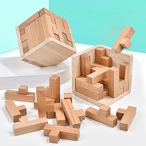 Miniatura 6 de Rompecabezas de madera con forma de constructor de habilidades, juguete educativo para niños y adultos (forma de L negra y natural)