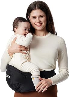 Momcozy Hüftsitz-Babytrage - Originaler 3D-Bauchschutz & EVA-Massageplatte, mit verschiedenen Taschen für Neugeborene und Kleinkinder bis 20 kg(Schwarz, Groß)