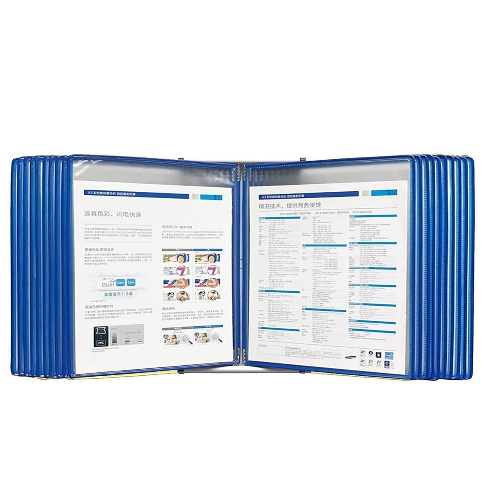 JOUFNING Wall Mount Reference Organizer - Metal and PVC Desktop Flip Display Folder, 20 Display Pockets, for Office/workshop Display and Storage A4 Documents, Easy To Install(Blue)