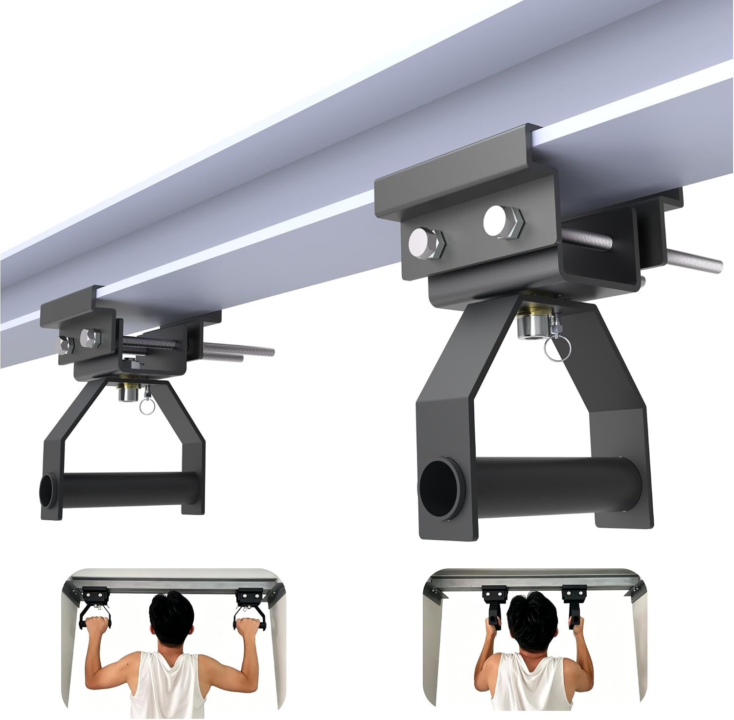 I-Beam Mount Multi-Grip Pull-Up Bar Adjustable Heavy Duty Chin Up Handles for Home Gym, Fits 3.5"-7.5" I-Beam Flange Strength Fitness Training Equipment Load up to 400 LBS - Patent Pending