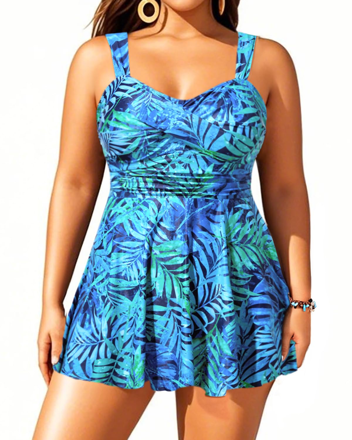 Plus Size Tankini Swimsuits for Women Two Piece Bathing Suits Flowy Swim Dress with Shorts, Blue-1, 18 Plus-image-20