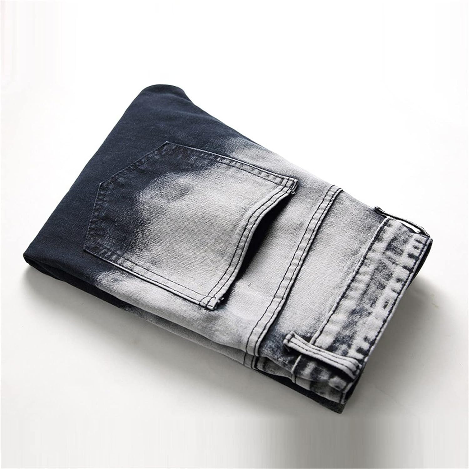 DGHM-JLMY Men's Stretch Zipper Decorative Jeans Distressed Biker Stretched Moto Denim Pants Stretch Ripped Skinny Jeans