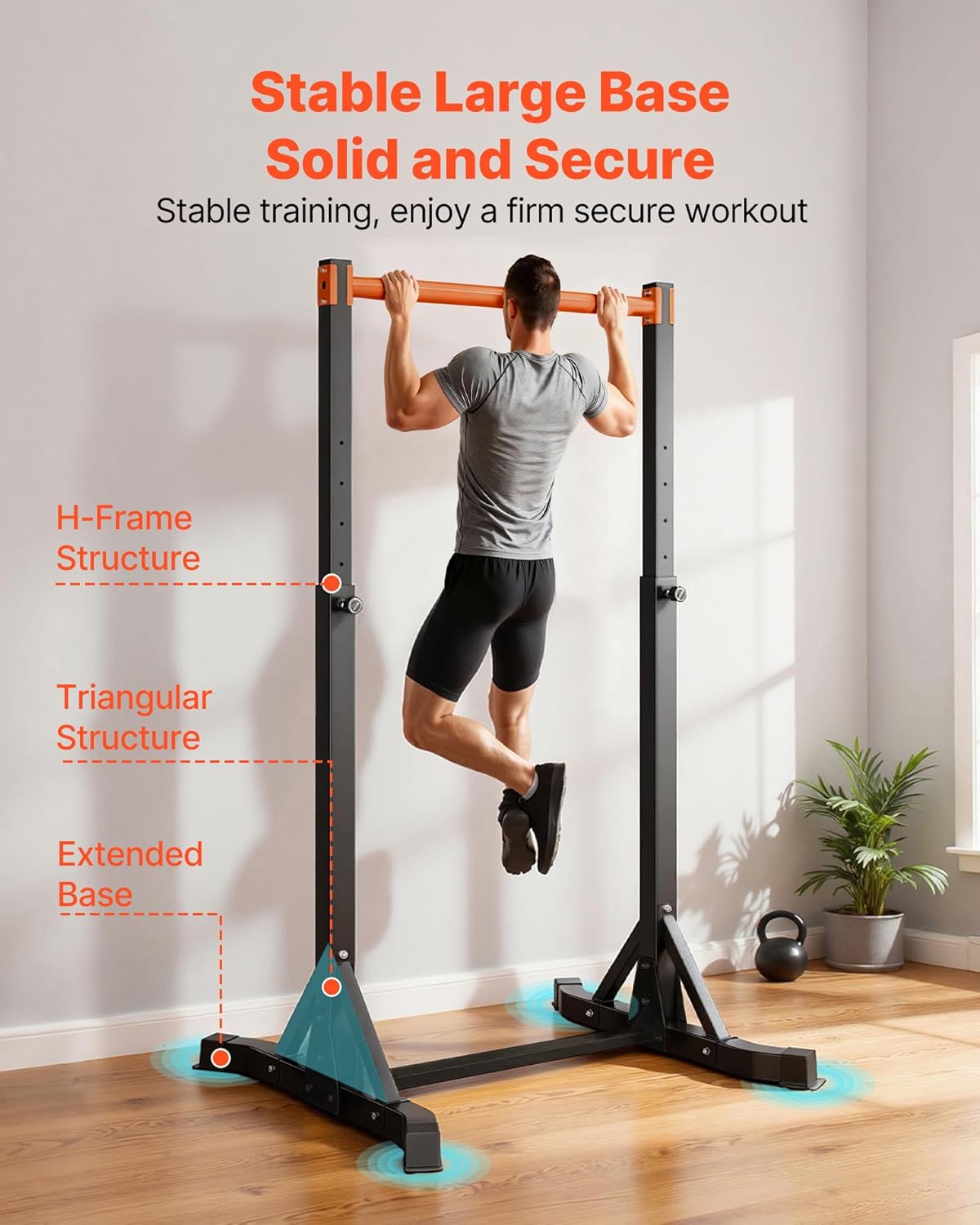 VEVOR Pull Up Bar, 330LBS Capacity Portable Pullup Bar Station, Pullup Bars Free Standing with H-Frame Structure & Heavy-Duty Steel Tube, 8 Level Height Adjustment Gravity Fitness for Arms Back Chest