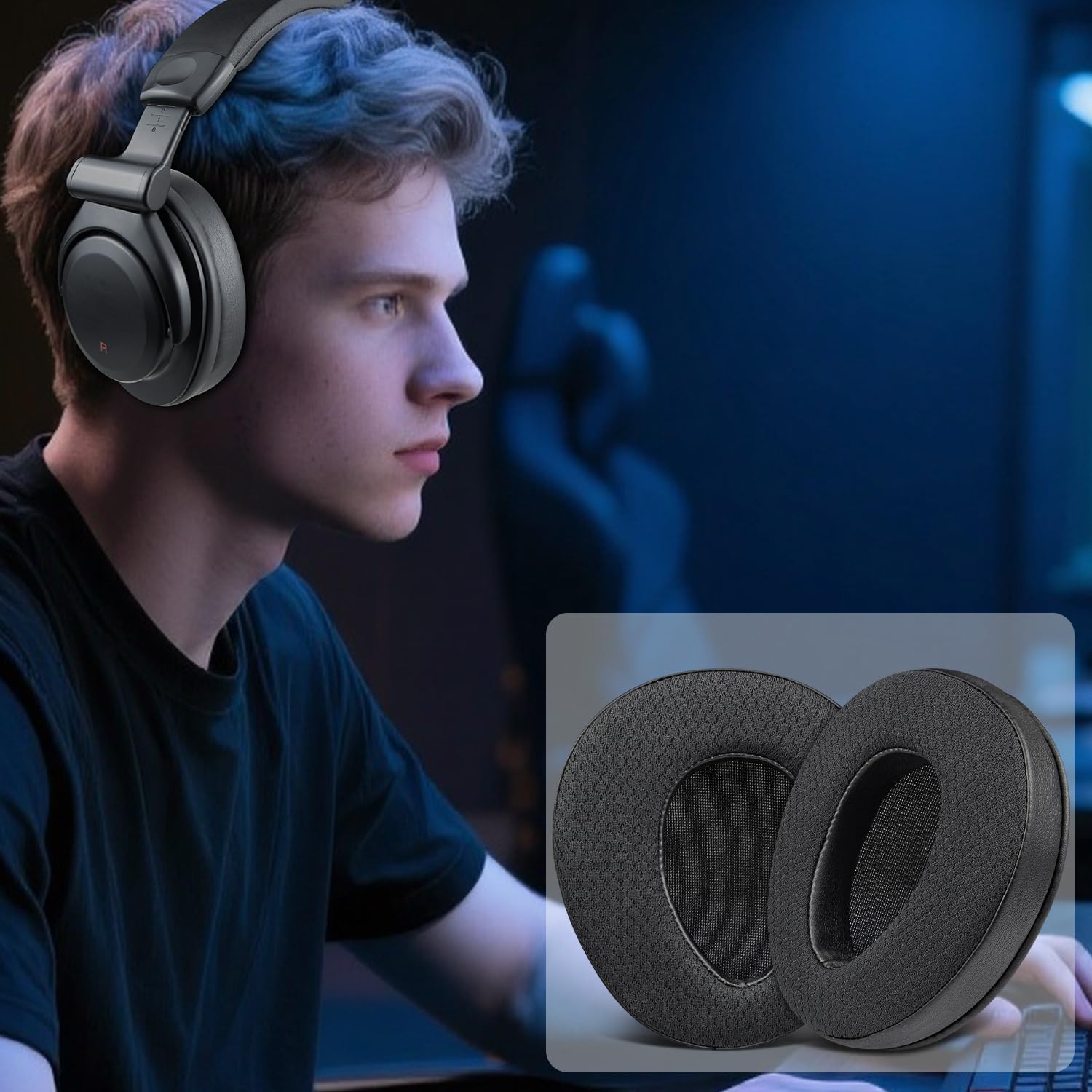 SOULWIT Mesh Fabric Earpads Replacement for Sony MDR-CD350/CD450/CD550/V600/V900/V900HD/Z600/Z900/7509/7509HD Headphones, Ear Pads Cushions with High-Density Memory Foam - Black - Image 7