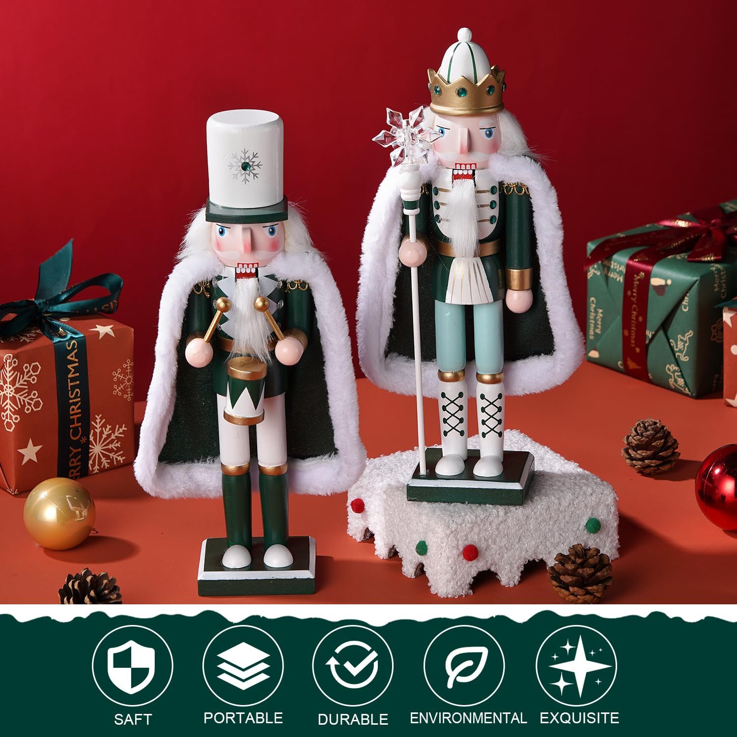 2 Pcs Wooden Christmas Decorations Nutcracker Soldier, 30CM Traditional Painted Nutcracker Figures,Festive Collectible Christmas Ornament Gift for Family Friends