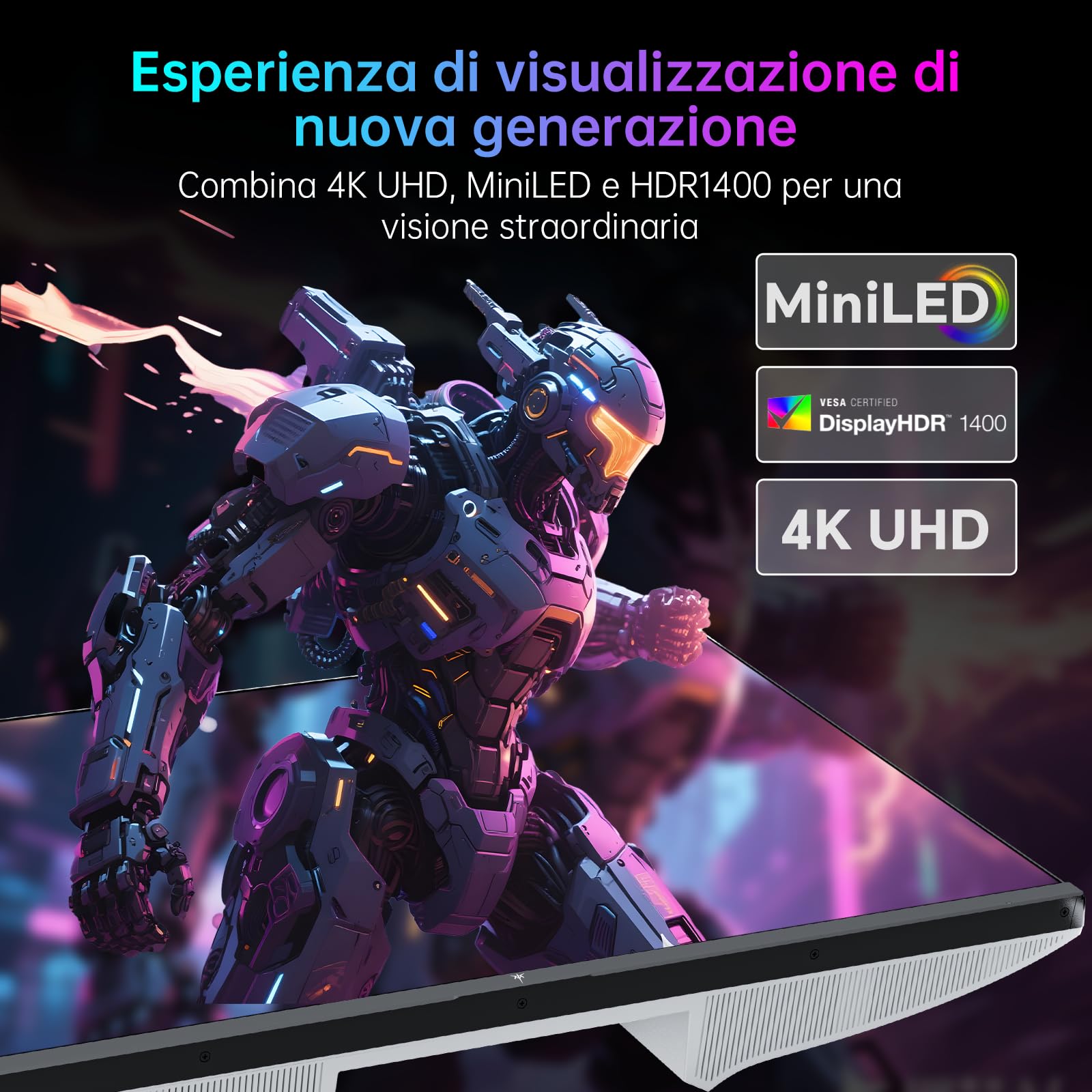 KTC MiniLED Gaming Monitor 27 Pollici | 4K@160Hz, FHD@320Hz Commutazione senza interruzioni | 1152 Zona Dimmerazione locale | HDR1400 | 1ms GtG | Adaptive Sync | 145% sRGB | KVM | Bianco | M27P6