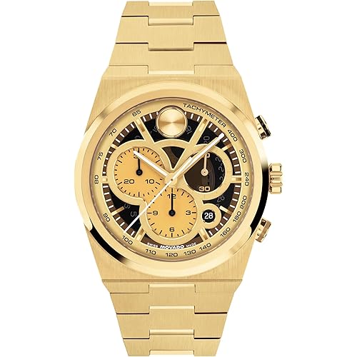 Movado Bold Quest Men's Skeleton Watch - Swiss Quartz Chronograph, Link Bracelet - Classic, Modern Luxury Fashion Timepiece for Him - 40mm