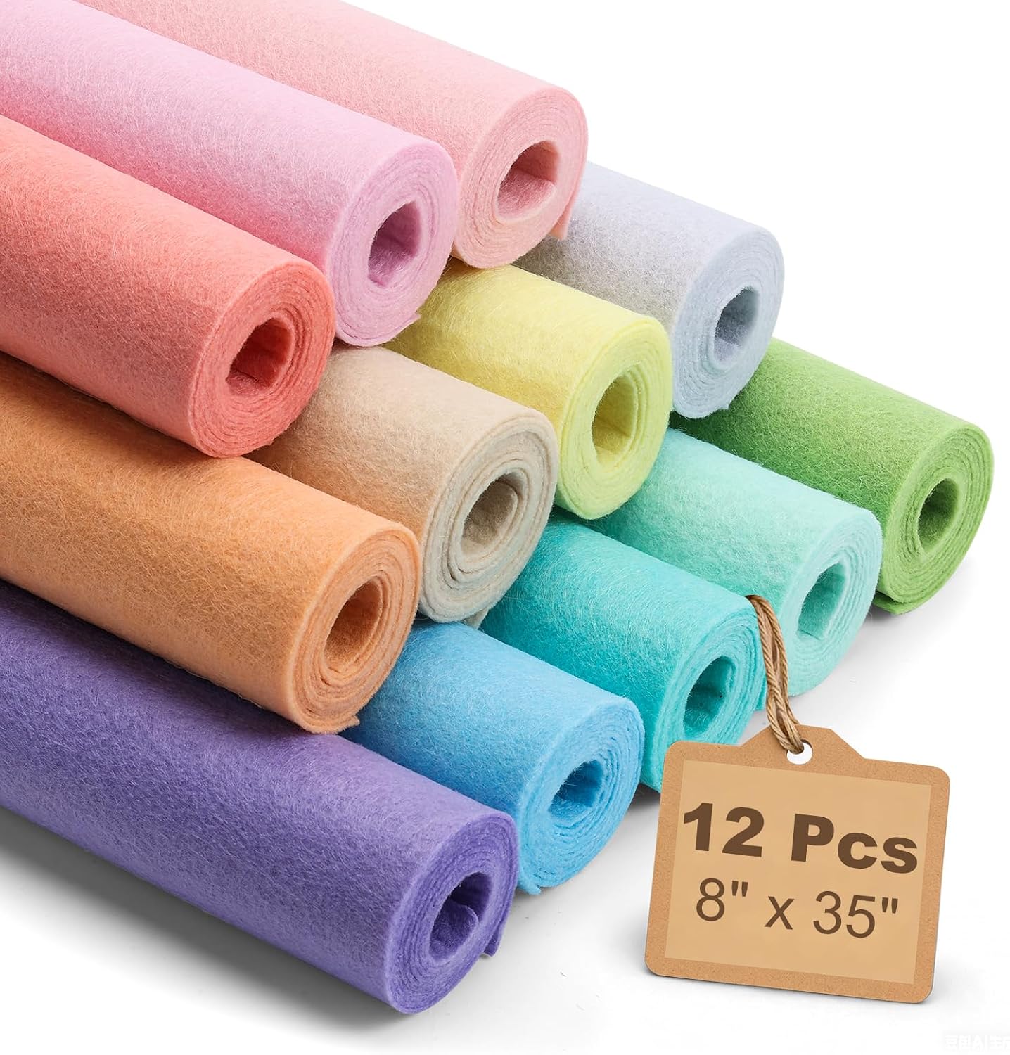 Large Stiff Felt Sheets 8"x35" – 12 Assorted Colors Felt Fabric Bundle Pack, 12 Rolls Pastel Tones Macaron Nonwoven Squares for DIY Kids Crafts, Sewing & Patchwork (Pastel)