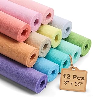대형 스티프 펠트 시트 20.3 x 88.9cm(8 x 35인치) - 12가지 다양한 색상 펠트 원단 번들 팩, 12롤 파스텔 톤 마카롱 부직포 사각형 DIY 공예, 바느질 및 패치워크용 (파스텔)