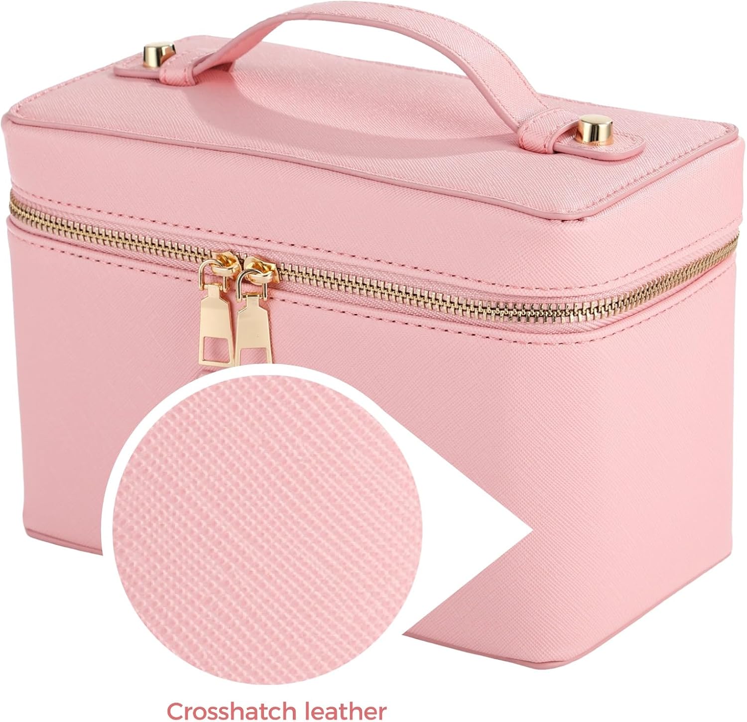 Makeup Vanity Bag for Women - Large Capacity Cosmetic Organizer with Removable Liner, Waterproof PU Leather Skincare Bag, Portable Chic Cosmetic Make Up Case for Skincare, Accessories,StyleB, Pink