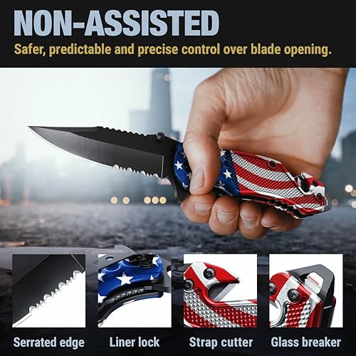 Miniatura 4 de GOOD WORKER Navaja de bolsillo con la bandera estadounidense  Pequeños cuchillos legales para EDC  Regalos patrióticos americanos  Cuchillos