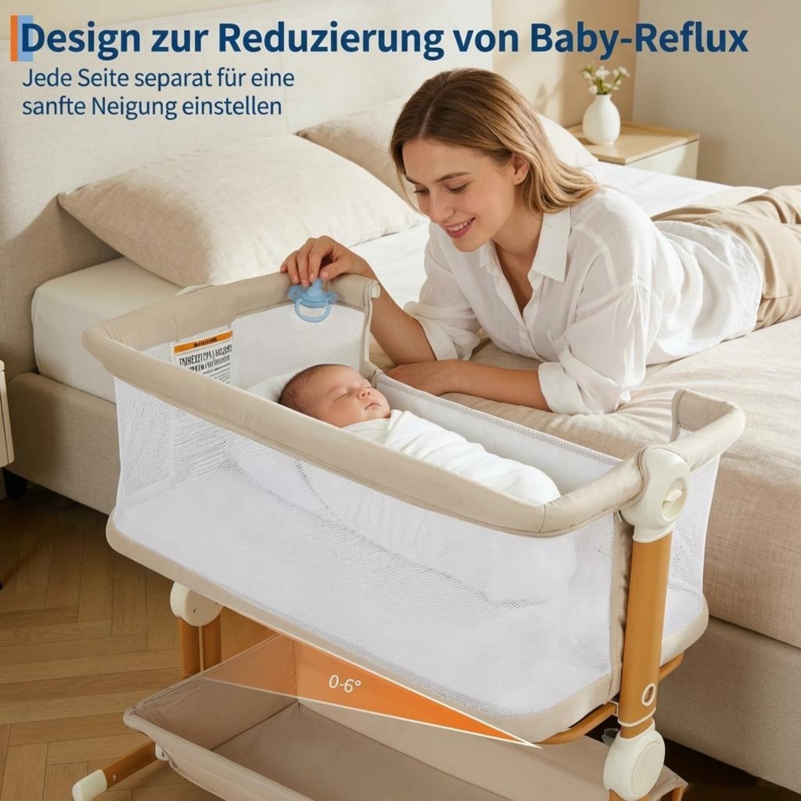 3 in 1 Baby-Beistellbett mit Weich Matratze | Sicher Getestet & Vielseitig Einsetzbar, 7-Fach Höhenverstellung, Faltbare Seitenwand mit Rollen für Zuhause und Unterwegs
