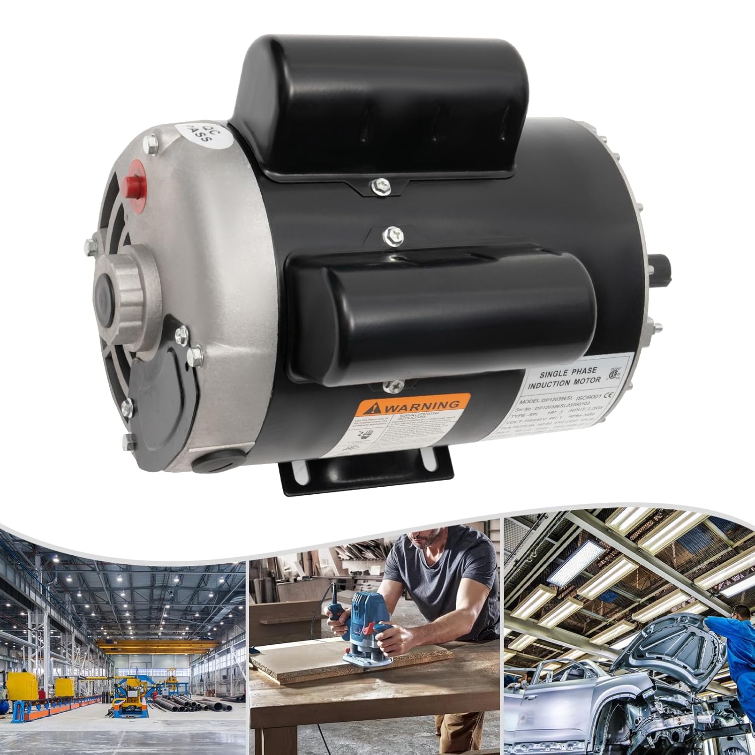 Air Compressor Electric Motor 115V/230V 60Hz 2.2kw 3HP 3450rpm Electric AC Motor, DP120356SL Single Phase High Efficiency Air Compressor Motor with 2 Capacitors for Air Compressor General Equipment