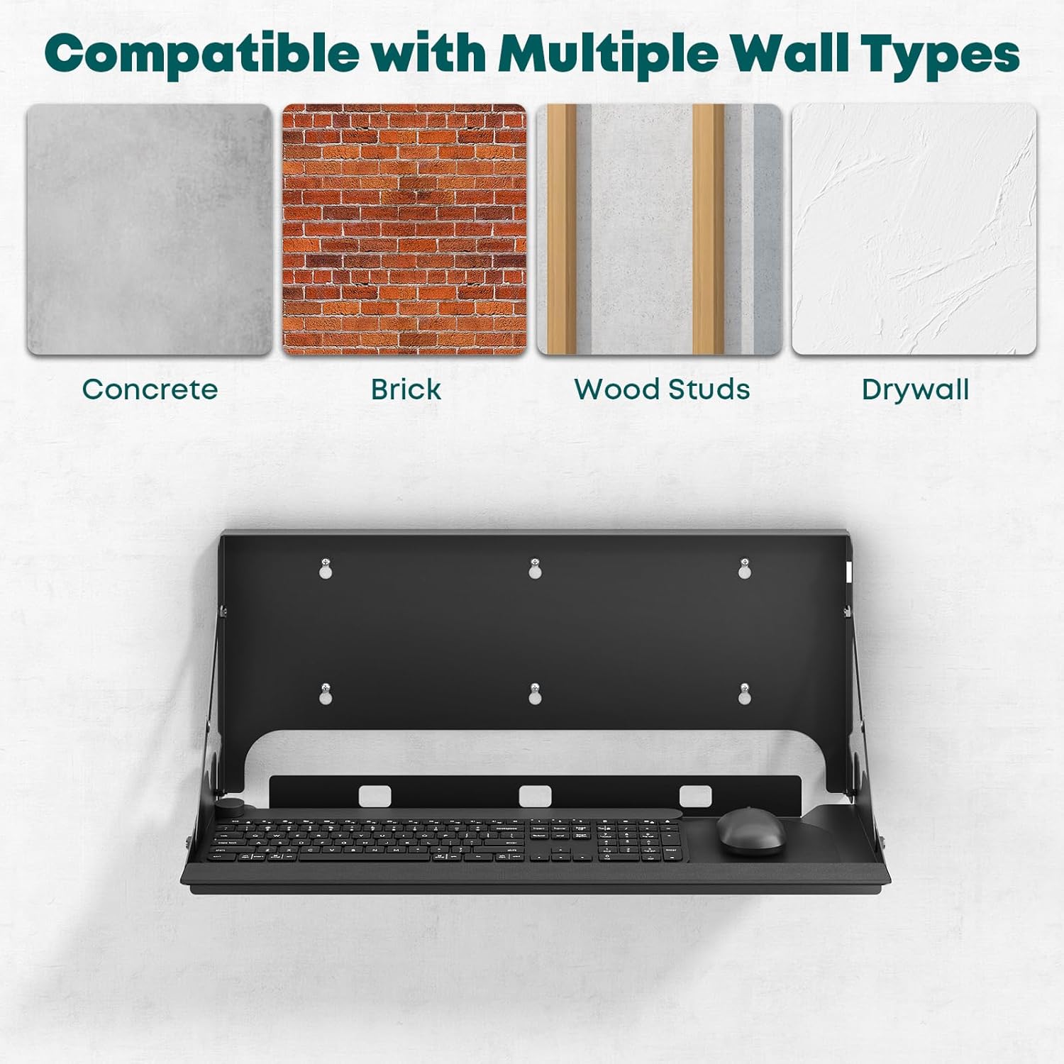 Flip Down Wall-Mount Keyboard Tray - 24 Inch Keyboard Holder, Typing Platform Tray, Mouse Pad and Wrist Pad Included, Holds Up to 22 lbs, Black
