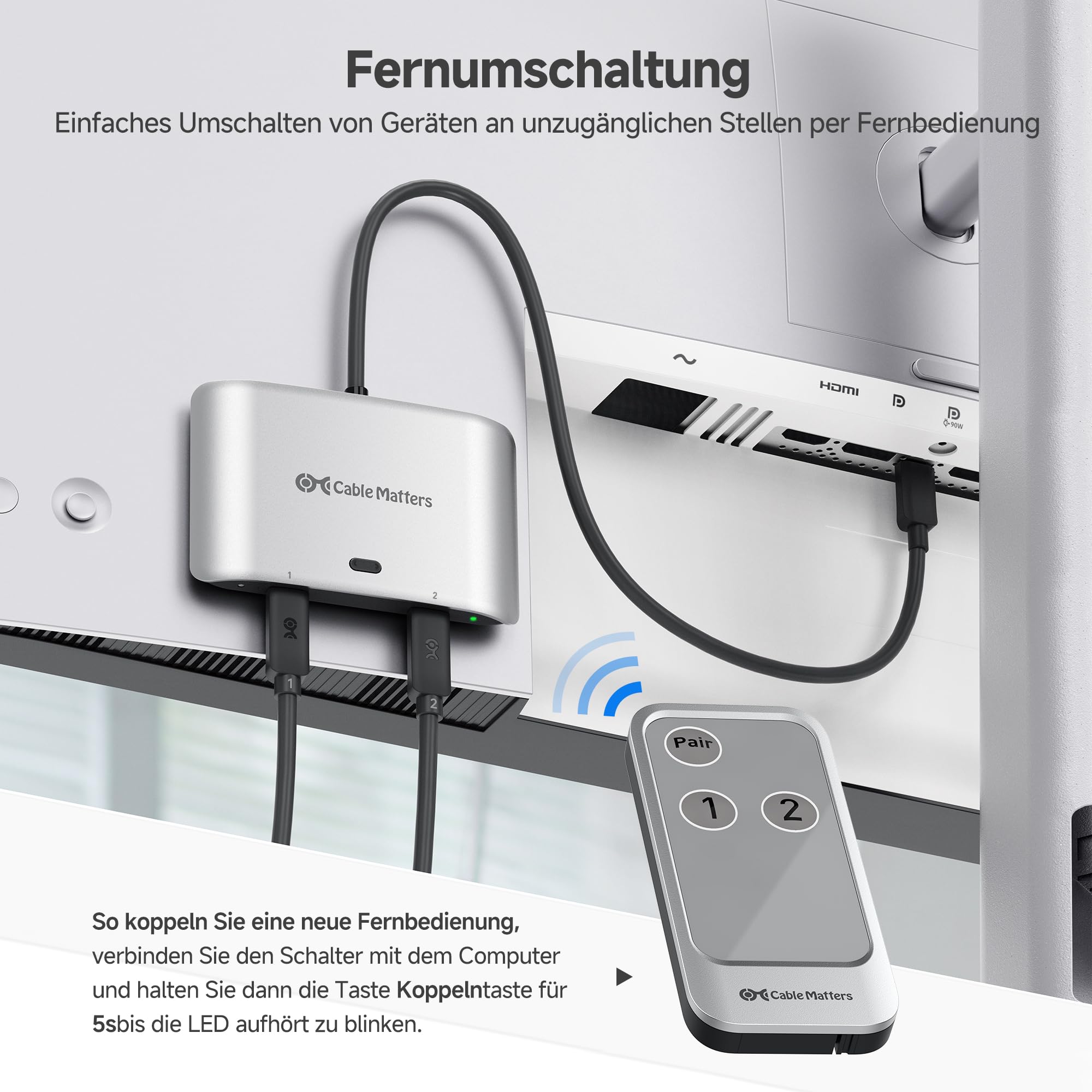 Cable Matters 20G USB C Switch für 2 Computer, 140W PD, bis zu 8K@30Hz unter Windows, 4K@60Hz unter macOS, Nutzung eines Thunderbolt 4 Monitors/Docks (Nicht für Docks mit angeschlossenem Kabel)