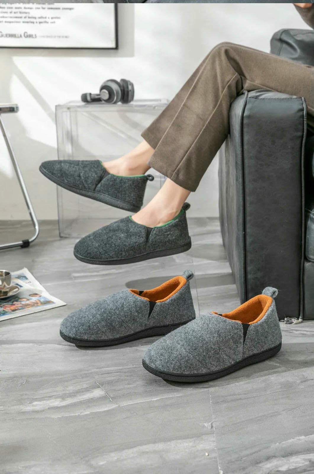 WANGSHUO Pantofole da Donna Invernali Calde Pannelli Uomo Non Slip Comodi Casual Interni E Esterni Peluche Scarpe Letto Uomo-grigio-42-43