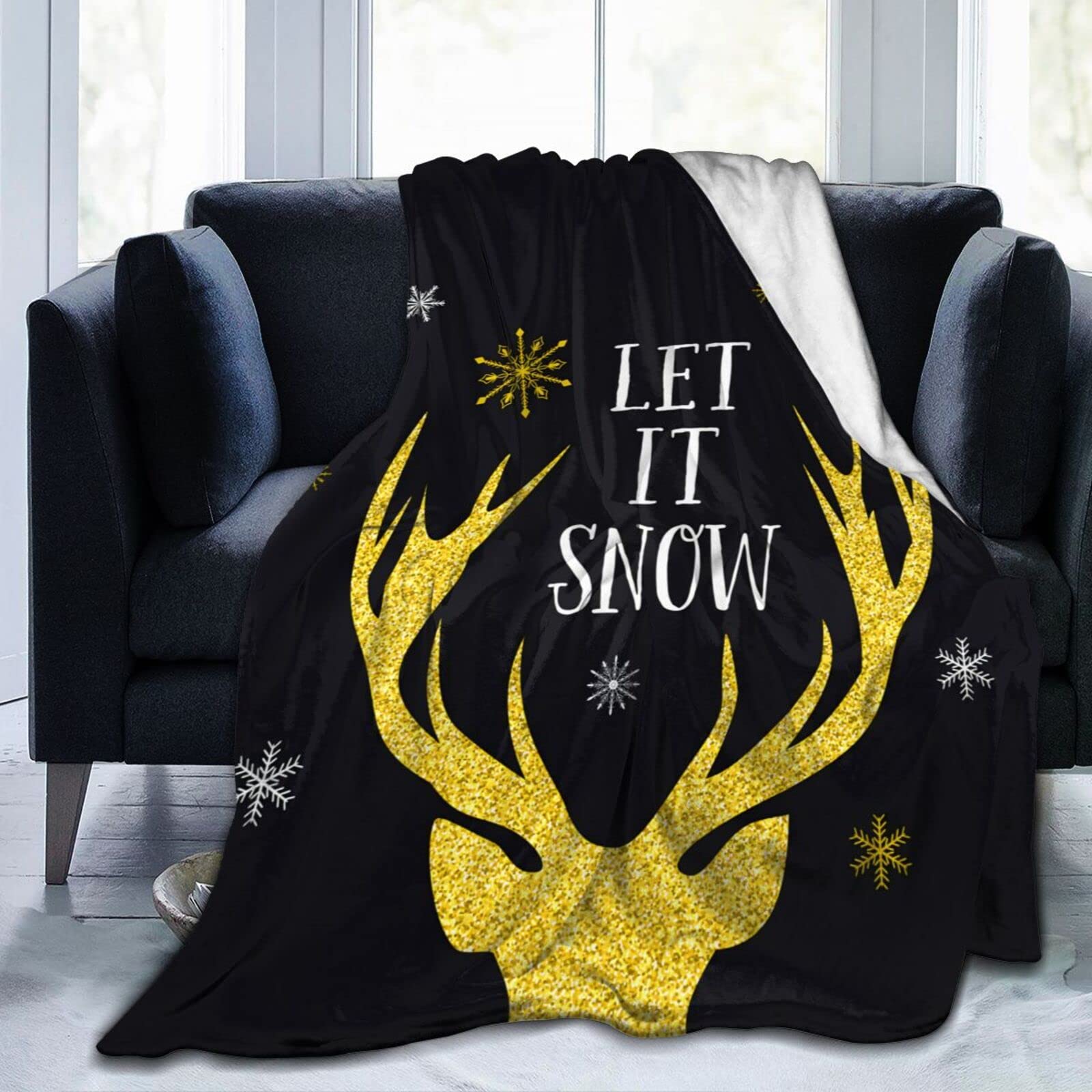 Lsjuee Christmas Reindeer Throw Blanket Warm Cozy Blankets Lightweight Soft Cozy Flannel Winter Holiday Blanket for Sofa Couch Bed Office Xmas Gift 80"X60"