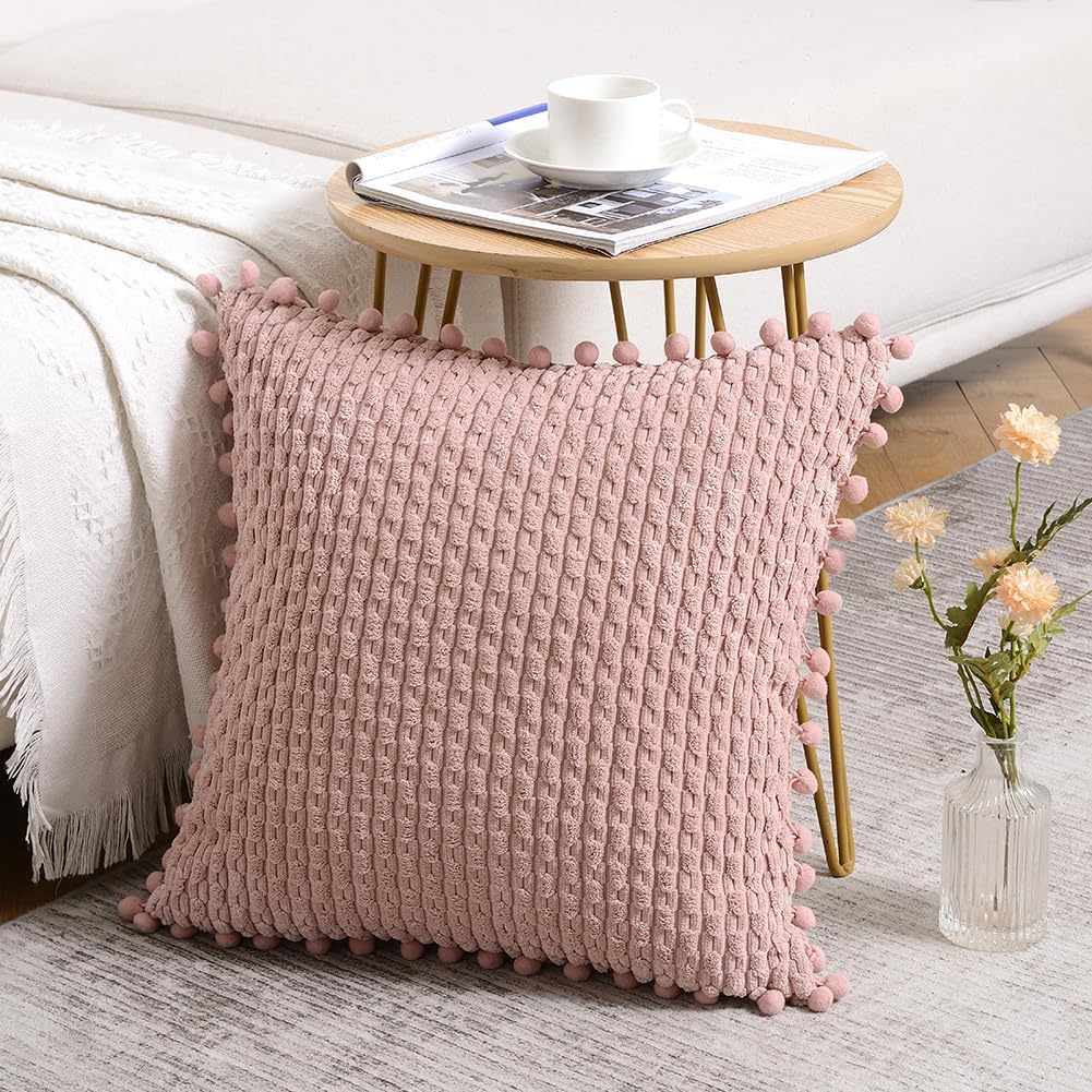 Fancy Homi 2 Packs Pink Decorative Throw Pillow Covers 24x24 Inch for Couch Bed Sofa, Modern Farmhouse Boho Home Decor, Soft Cute Plush Corduroy Cushion Case 60x60 CM
