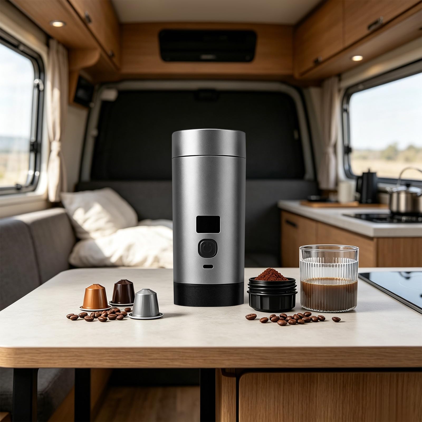 Molinillo de café eléctrico portátil, cafetera compacta con 20 bar