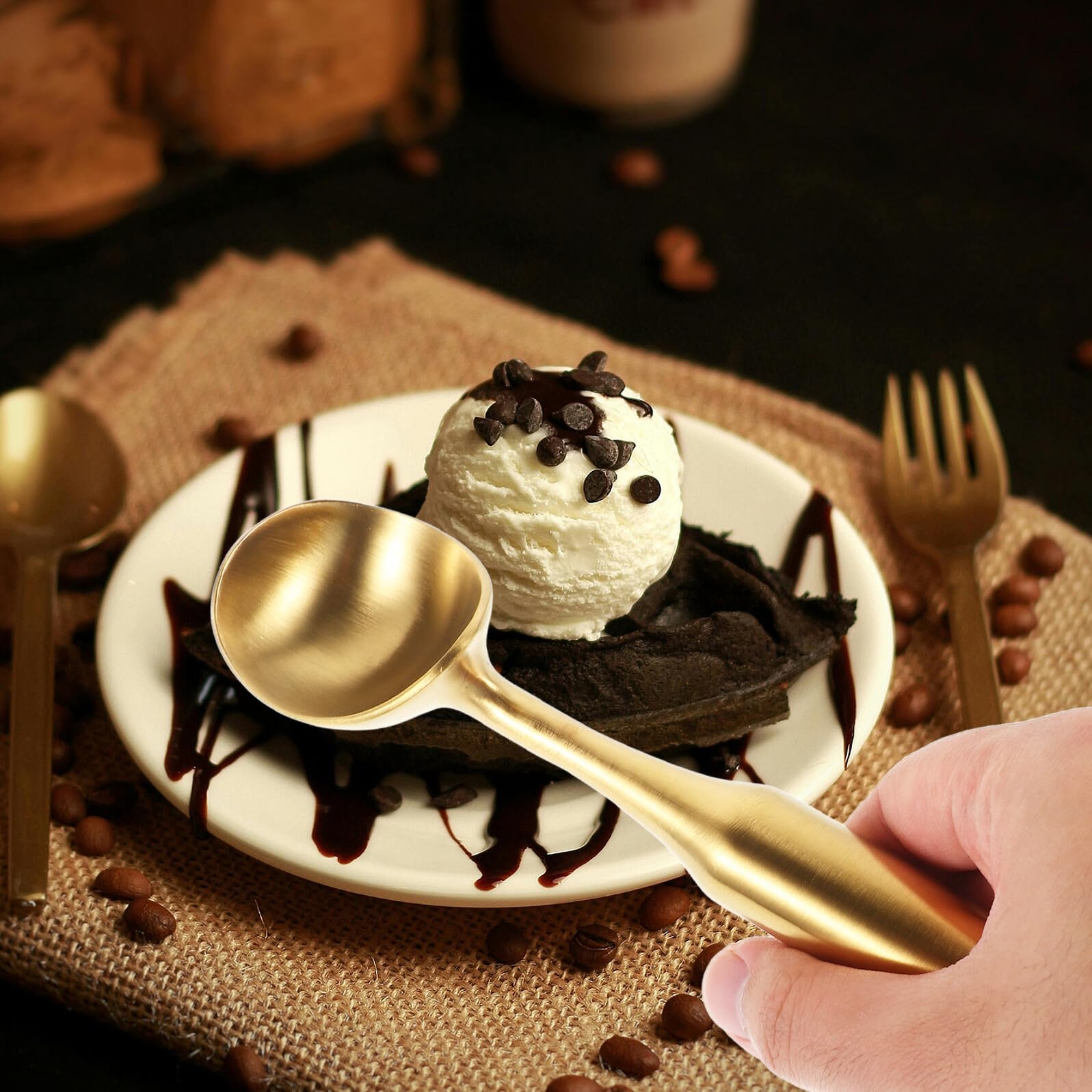 Ciieeo 3 Stück Eisportionierer Goldfarbene Kugelform Eiscremelöffel mit Langem Griff Antihaft Eisballer für Eiscreme Obst und Dessert Vielseitiges Sommerset für Gleichmäßige Portionen